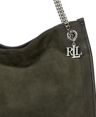 Ralph Lauren Bradley Large Suede Shopper Tote Bag In Green