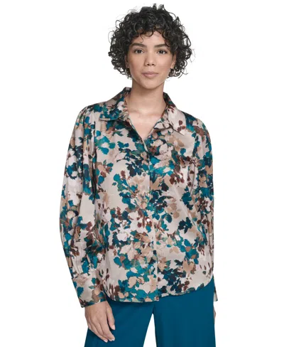 Calvin Klein Women's Printed Charmeuse Button-front Blouse In Multi