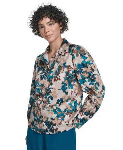 Calvin Klein Women's Printed Charmeuse Button-front Blouse In Multi