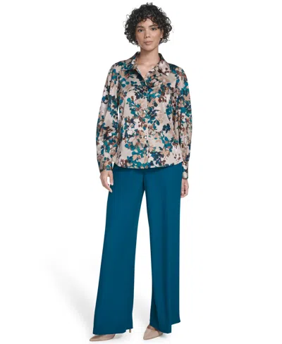 Calvin Klein Women's Printed Charmeuse Button-front Blouse In Multi