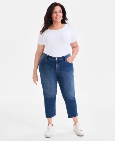 Style & Co Plus Size Mid Rise Slim Straight Ankle Jeans, Macy's Exclusive In Blue