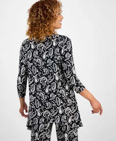 Jm Collection Women's Printed 3/4-sleeve Swing Knit Top Exclusively At Macy's In Black
