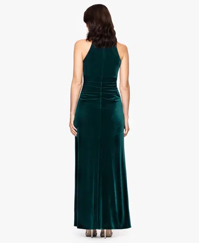 B & A By Betsy And Adam B A By Betsy Adam Ruched Velvet Halter Neck Dress 2p 16 In Green