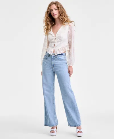 Guess Women's Seiah Embroidered Blouson-sleeve Top In White