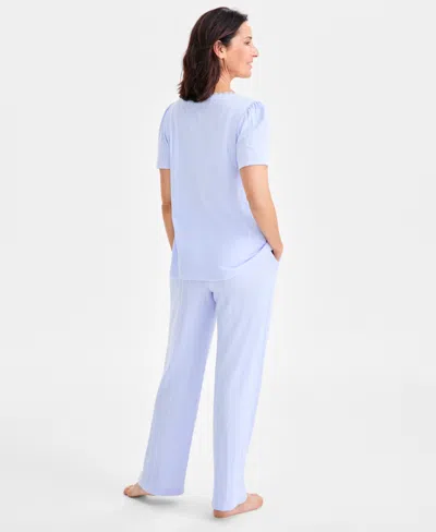 Charter Club Women's Short-sleeve Pointelle Knit Pajama Set In Blue