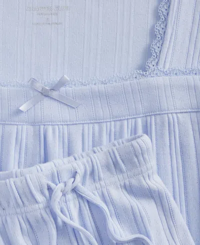 Charter Club Women's Short-sleeve Pointelle Knit Pajama Set In Blue