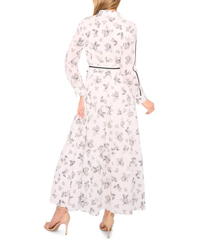 Cece Women's Floral Long Sleeve Tie-waist Shirtdress In White