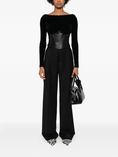 Elisabetta Franchi Bustier Top In Black Velvet And Faux Leather In Black