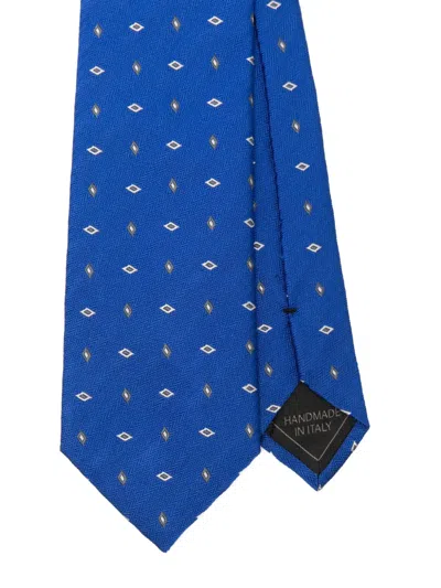 Brioni Diamond-pattern Silk Tie In Blue
