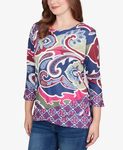 Ruby Rd. Petite Geo Paisley Border Top In Multi