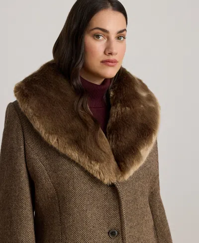 Ralph Lauren Women's Faux-fur-collar Coat In Brown
