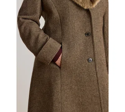 Ralph Lauren Women's Faux-fur-collar Coat In Brown