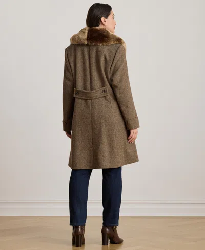 Ralph Lauren Women's Faux-fur-collar Coat In Brown