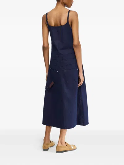 Jw Anderson Navy Twisted Workwear Denim Midi Dress In Blue