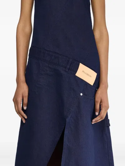 Jw Anderson Navy Twisted Workwear Denim Midi Dress In Blue