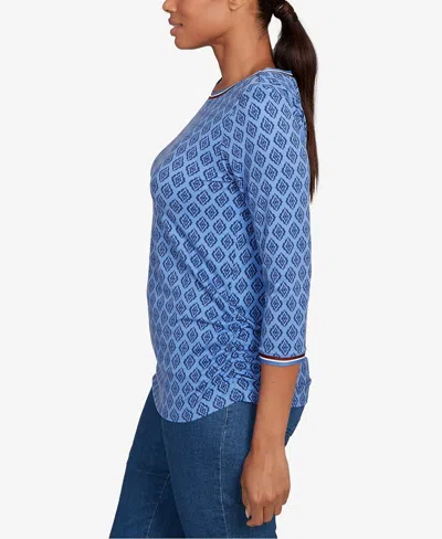 Ruby Rd. Petite Stripe Tipped Monotone Textured Top In Blue