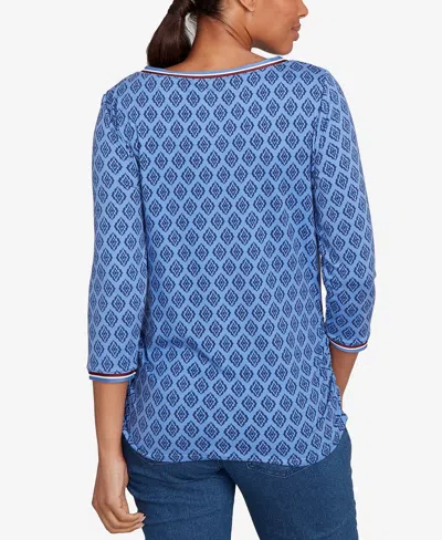 Ruby Rd. Petite Stripe Tipped Monotone Textured Top In Blue