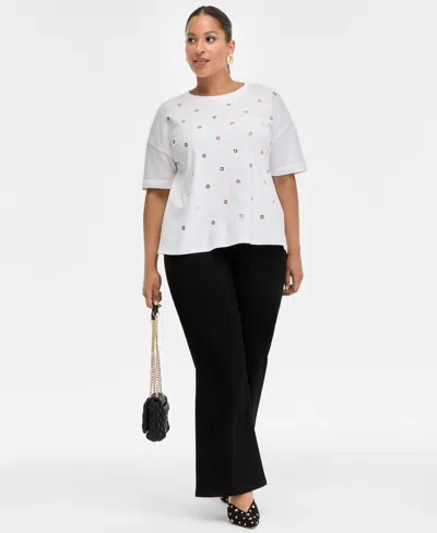 Inc International Concepts Plus Size Grommet Embellished Cotton Top, Macy's Exclusive In Animal Print