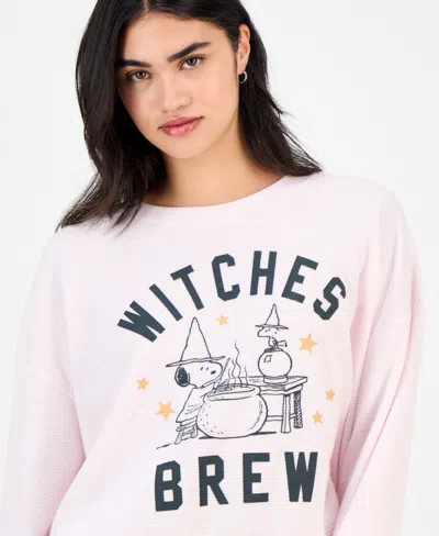 Grayson Threads, The Label Juniors' Snoopy Halloween Thermal Crewneck In Pink
