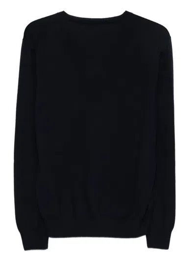 Fay Ribbed Crew Neck Wool Sweater With Long Sleeves In Black