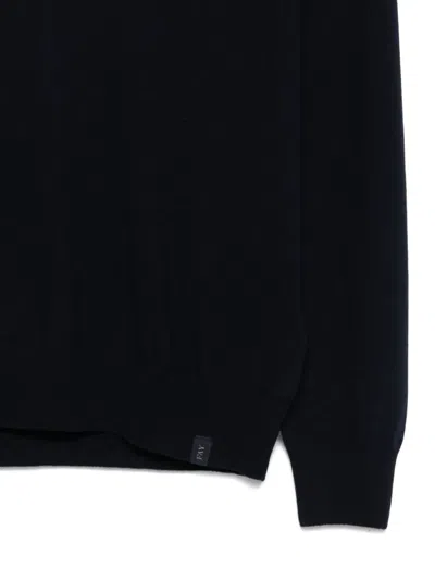 Fay Ribbed Crew Neck Wool Sweater With Long Sleeves In Black