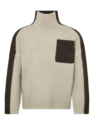 Jw Anderson Two Tone Patch Pocket Sweater In Neutral