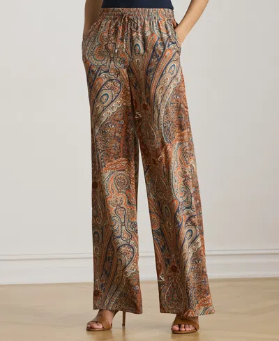 Ralph Lauren Petite Paisley Crepe Wide-leg Pant In Brown