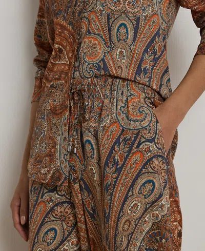 Ralph Lauren Petite Paisley Crepe Wide-leg Pant In Brown