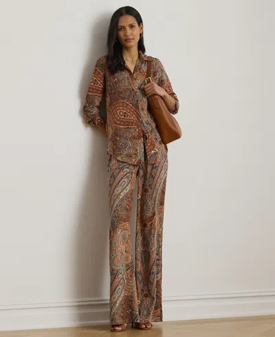 Ralph Lauren Petite Paisley Crepe Wide-leg Pant In Brown