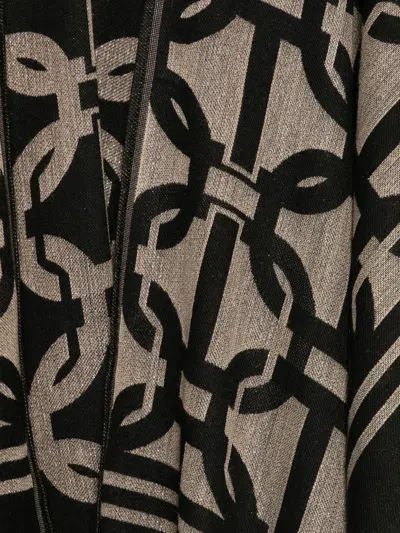 Twinset Geometric-pattern Fringed Poncho In Black