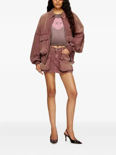 Diesel Denim Miniskirt With Patch Pockets In Pink