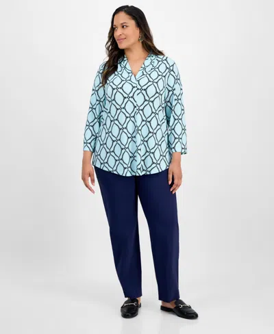 Jm Collection Plus Size Printed V-neck Top, Exclusive At Macy's In Multi