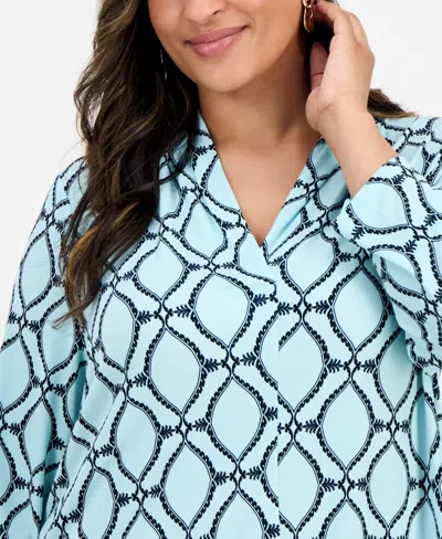 Jm Collection Plus Size Printed V-neck Top, Exclusive At Macy's In Multi