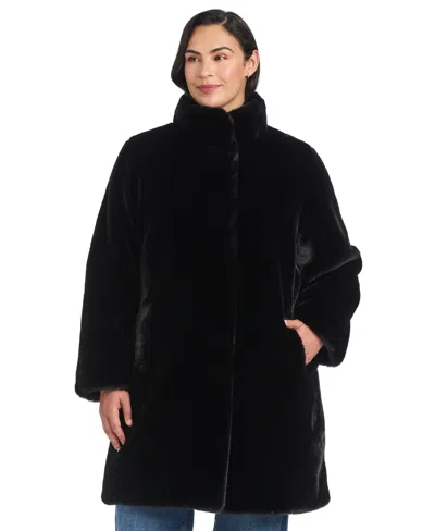 Jones New York Plus Size Stand-collar Faux-fur Coat In Black