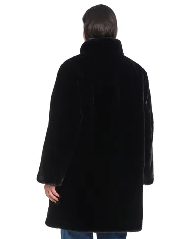 Jones New York Plus Size Stand-collar Faux-fur Coat In Black