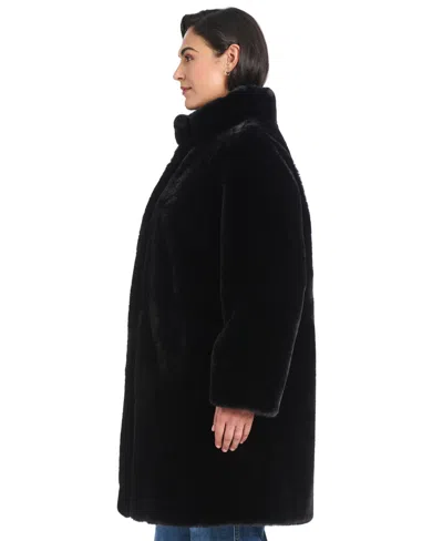 Jones New York Plus Size Stand-collar Faux-fur Coat In Black