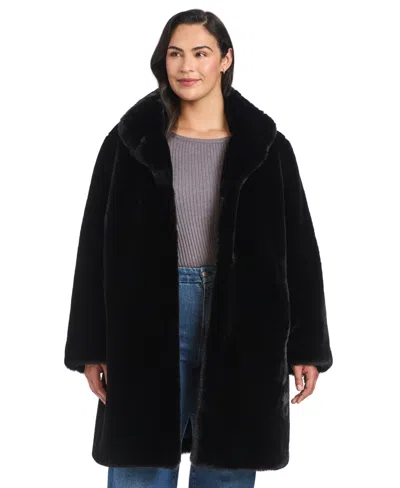 Jones New York Plus Size Stand-collar Faux-fur Coat In Black