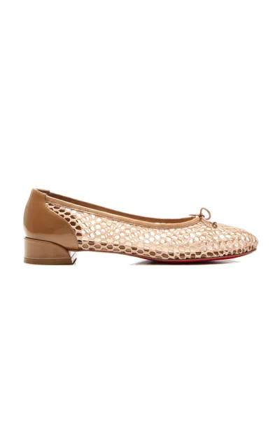 Christian Louboutin Sweetie Jane 20 Patent Leather-trimmed Crocheted Ballet Flats In Brown