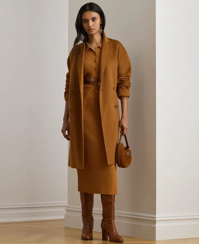 Ralph Lauren Women's Face-dawley Double-breasted Wool-blend Jacket In Brown