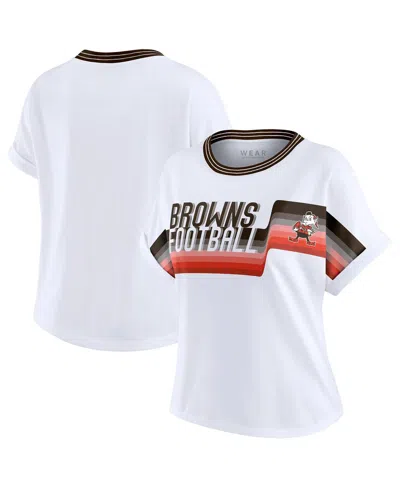 Wear By Erin Andrews Women's White Cleveland Browns Cropped Center Stripe Dolman T-shirt In White
