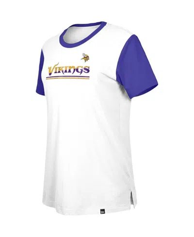 New Era Women's White/purple Minnesota Vikings Third Down Color Block T-shirt In White