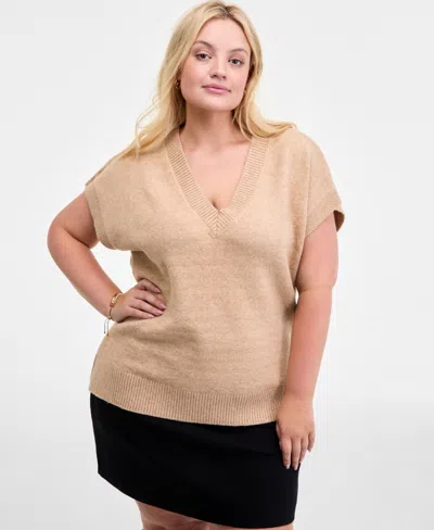On 34th Trendy Plus V-neck Sweater Vest, Macy's Exclusive In Neutral
