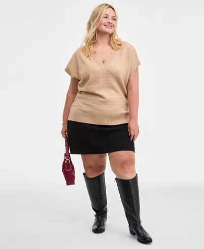 On 34th Trendy Plus V-neck Sweater Vest, Macy's Exclusive In Neutral