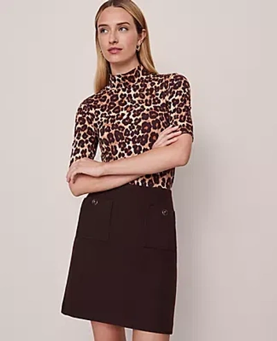 Ann Taylor Petite Animal Print Mock Neck Top
