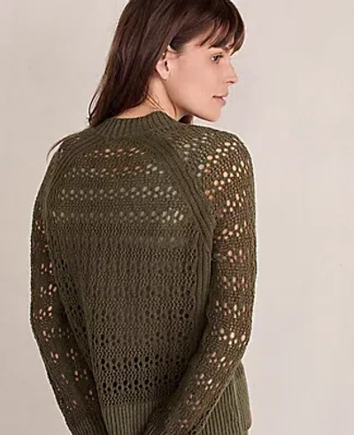 Ann Taylor Haven Well Within Organic Cotton Linen Open Stitch Crewneck Sweater In Green