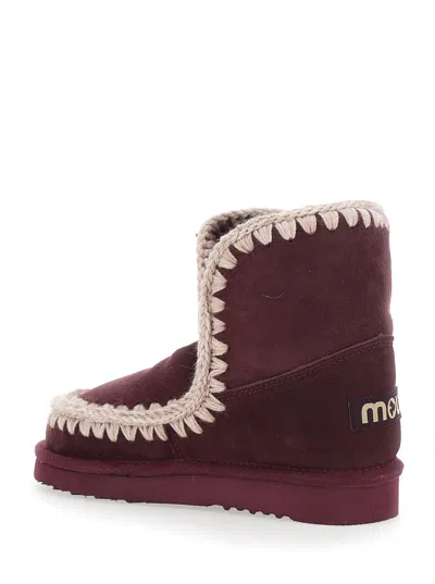Mou Eskimo 18 Low Heels Ankle Boots In Bordeaux Suede In Burgundy