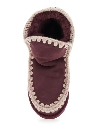 Mou Eskimo 18 Low Heels Ankle Boots In Bordeaux Suede In Burgundy