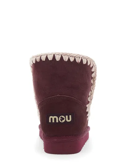 Mou Eskimo 18 Low Heels Ankle Boots In Bordeaux Suede In Burgundy