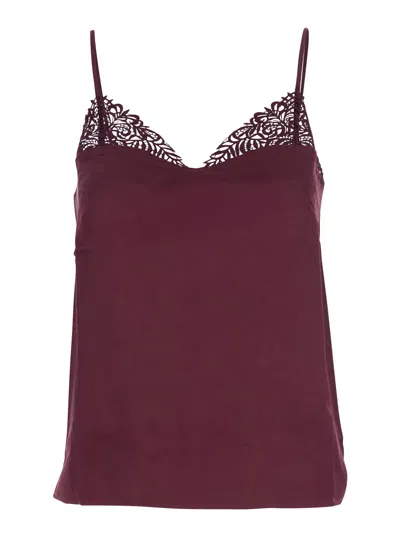 Twinset Bordeaux Top With Thin Strap And Logo Plaque On The Back In Fabric Woman In Red