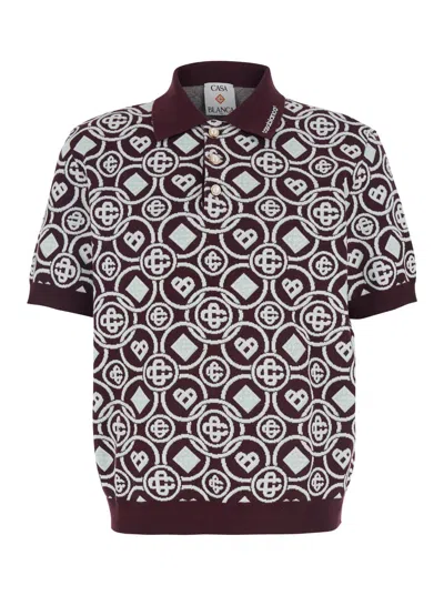 Casablanca Mens Aubergine Embroidered-logo Monogram Cotton Polo Shirt In Gray